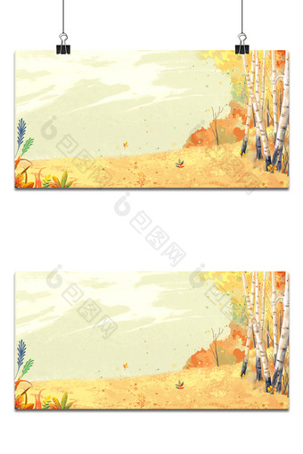 秋季白桦林落叶分层背景图片