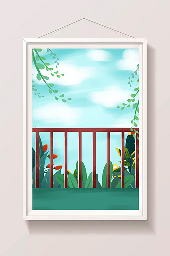 手绘栅栏围成的花园插画元背景图片