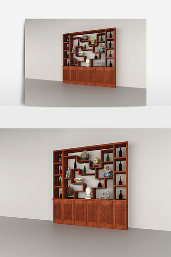 中式风格客厅置物架模型图片