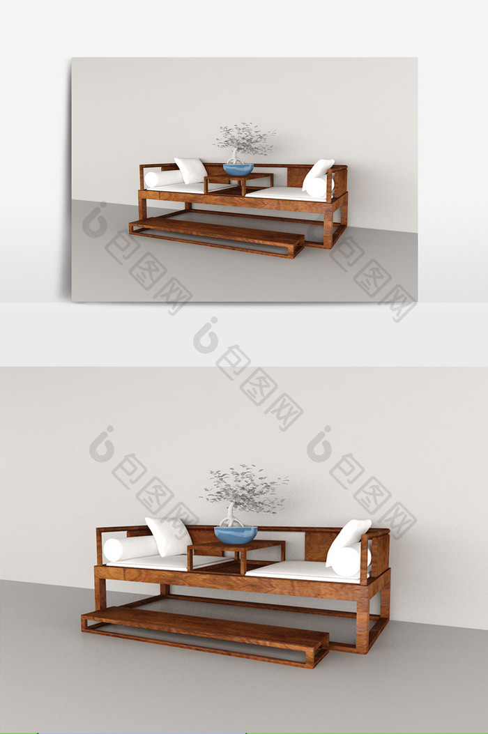 中式风格客厅罗汉床模型