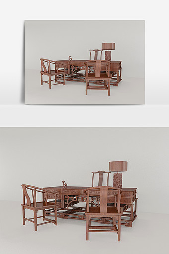 中式风格客厅桌椅模型图片
