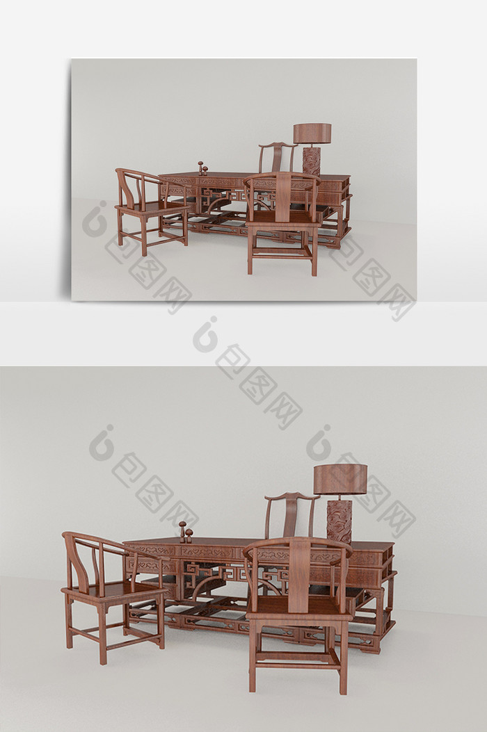 中式风格客厅桌椅模型