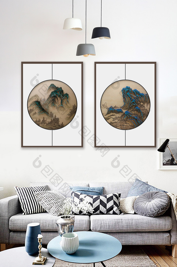 新中式浮雕立体山水装饰画图片图片