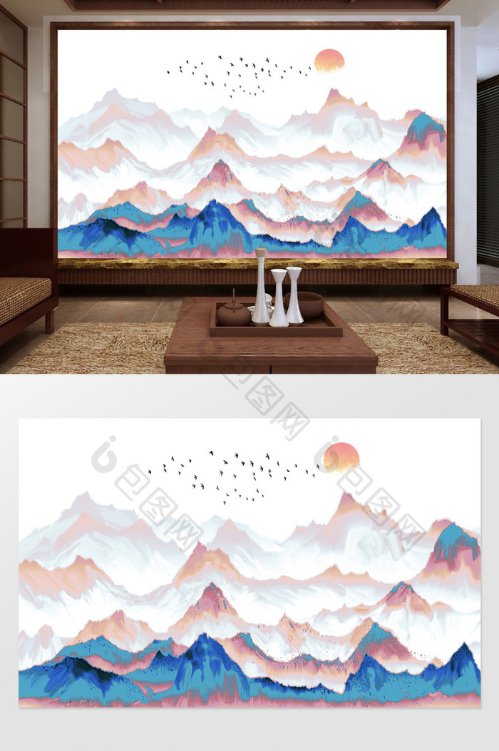 新中式水墨意境山水主题空间背景墙