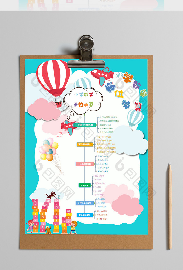 竖版小学数学单位换算Word手抄报