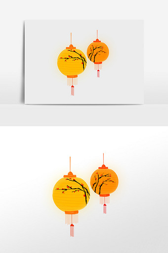 中国风水墨风水彩风手绘橙色黄色梅花灯笼图片