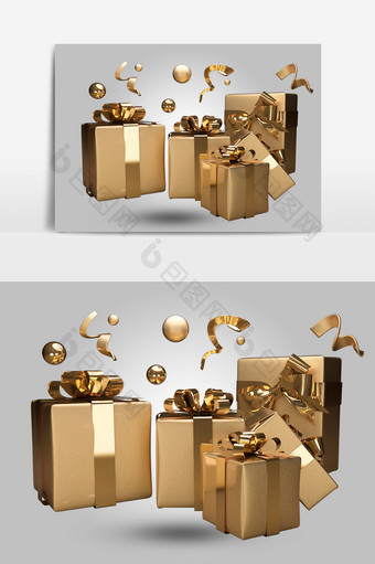 创意C4D原创高端大气金属礼物盒礼包元素图片