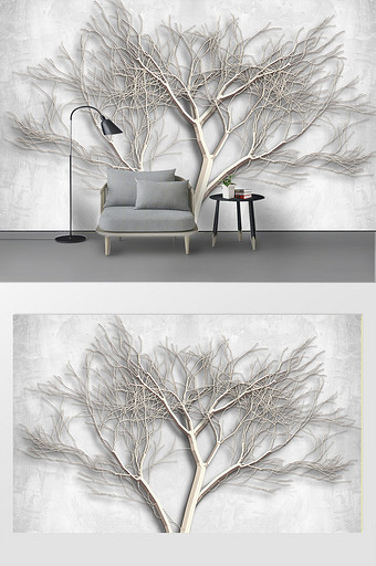 创意一棵树现代简约北欧3d立体电视背景墙图片