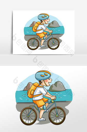 手绘骑车旅游男孩插画素材图片
