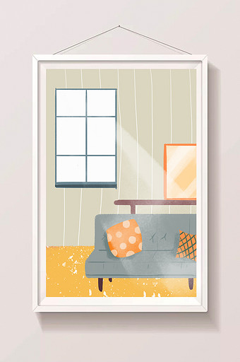手绘温暖的沙发房间插画背景图片