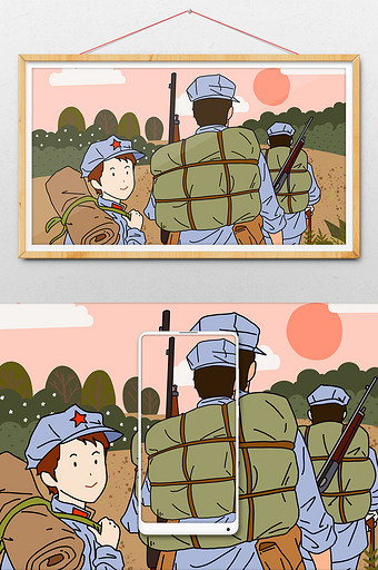 手绘红军长征纪念日插画图片