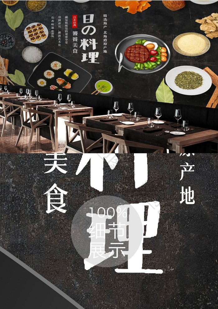 复古怀旧日本料理餐饮工装背景墙定制
