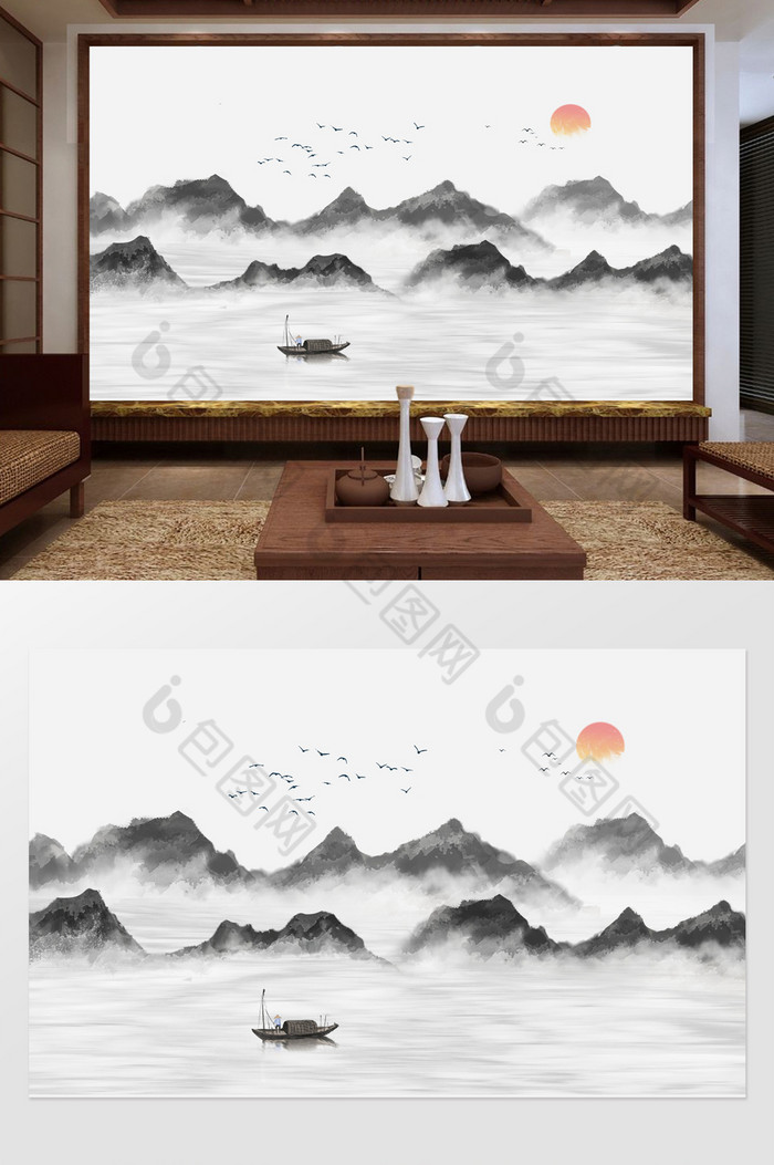 新中式水墨国画抽象山水风景图片图片