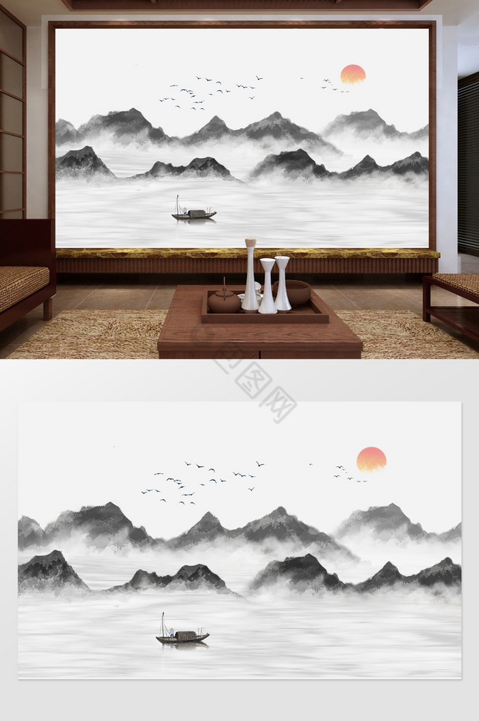 新中式水墨国画抽象山水风景图片