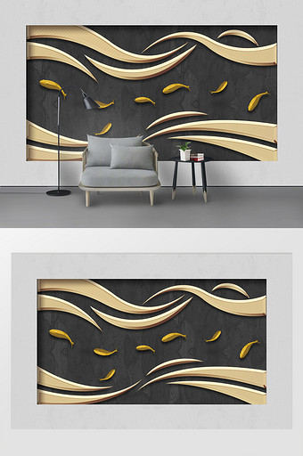 简约抽象立体浮雕波浪鱼铁艺装饰背景墙图片