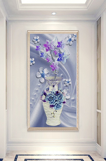 现代手绘珍珠花瓶花卉玄关装饰画图片