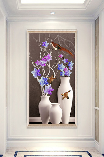 3D花瓶花卉鸟儿玄关装饰画图片