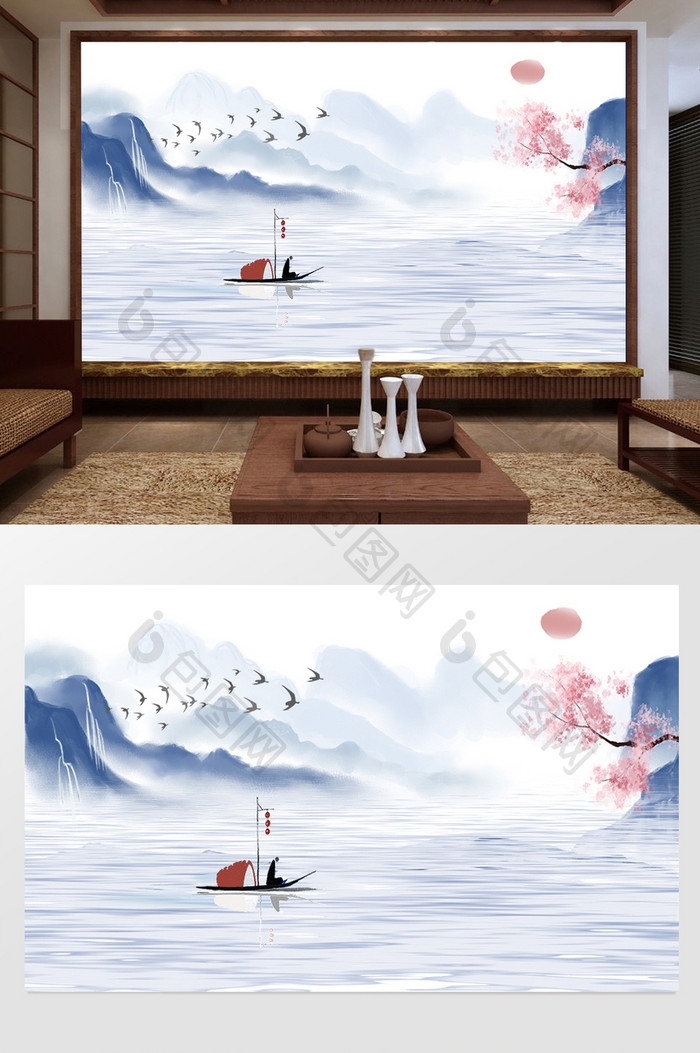中式风景水墨背景墙