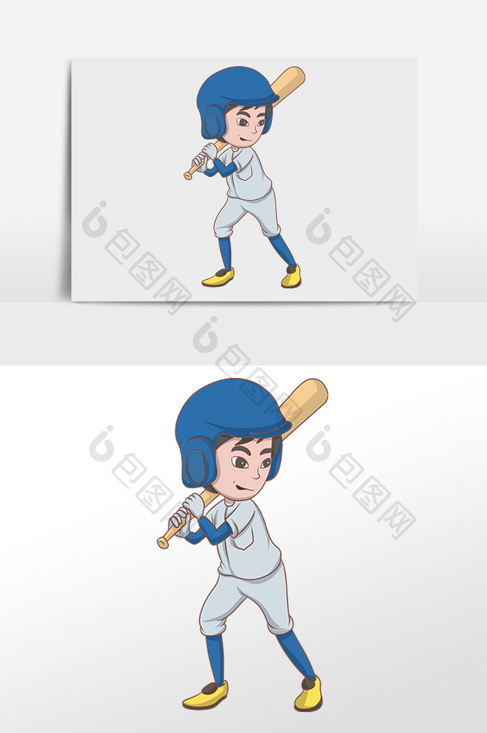 手绘运动棒球人物插画元素
