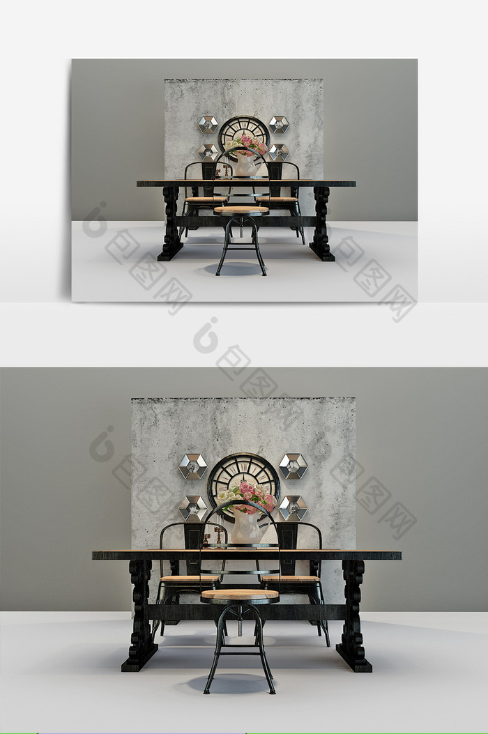 工业风现代餐桌椅设计模型