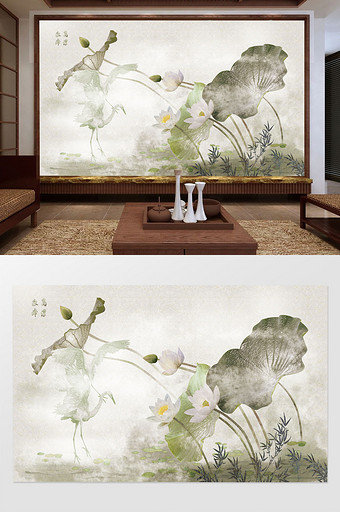 中国风高洁傲岸荷塘棲鹭装饰画图片
