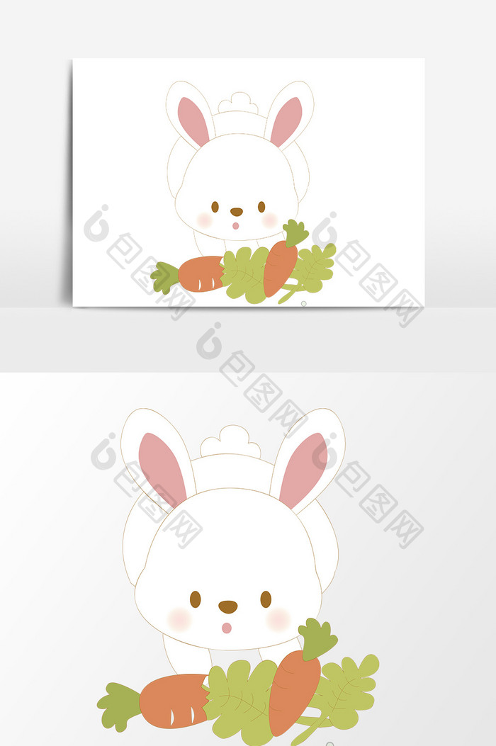 手绘卡通兔子吃胡萝卜设计元素