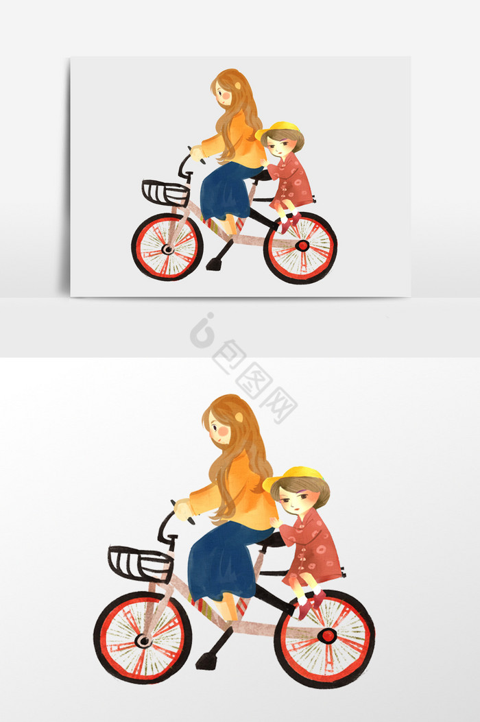 母子骑车插画图片