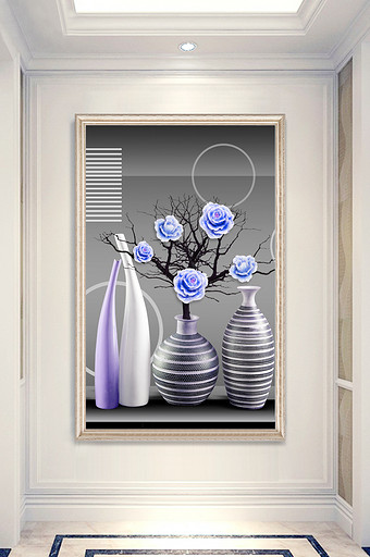 现代创意唯美花瓶花卉3D玄关装饰画图片