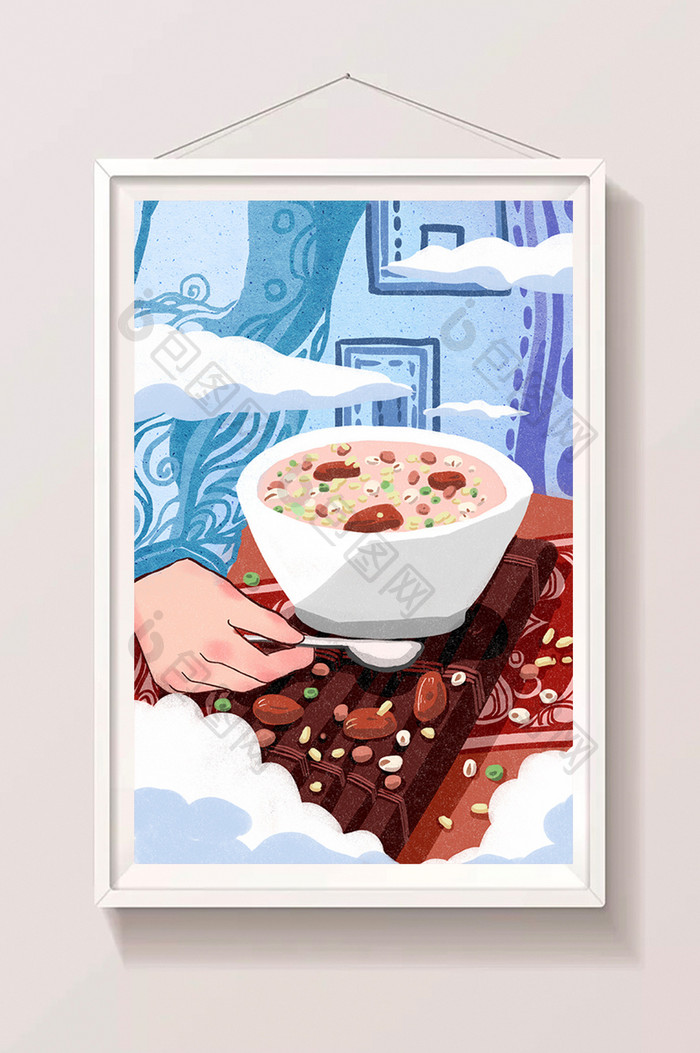 中国传统元素腊八节腊八粥明信片贺卡插画