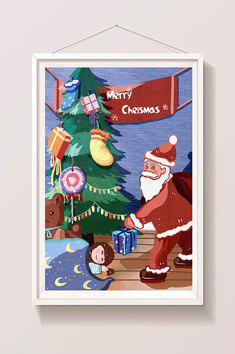 新年圣诞节圣诞老人送礼物圣诞树明信片贺卡图片