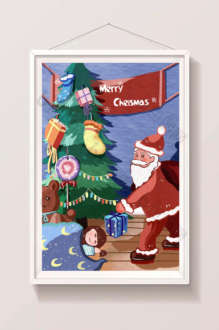 新年圣诞节圣诞老人送礼物圣诞树明信片贺卡