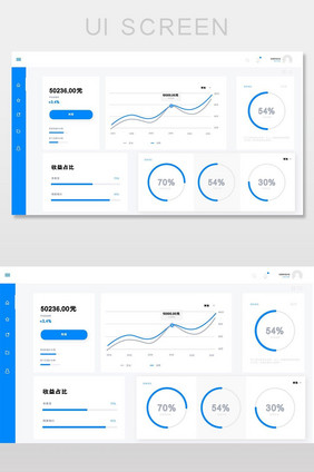 蓝色简约大气时尚系统后台图表数据设计模板