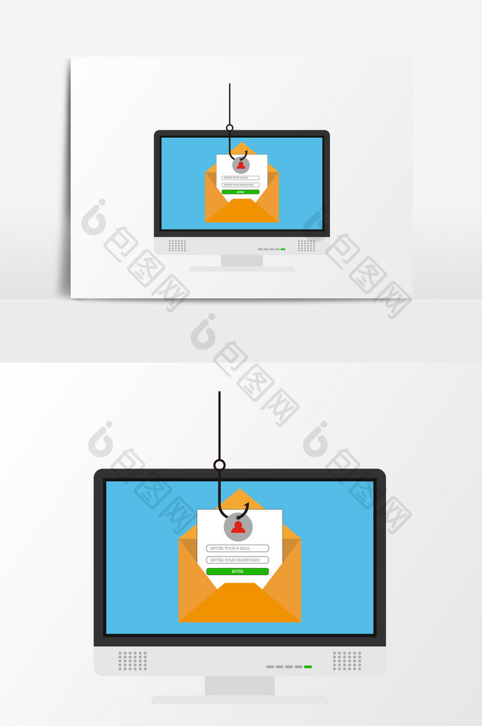 卡通扁平网络信息安全信息盗取元素