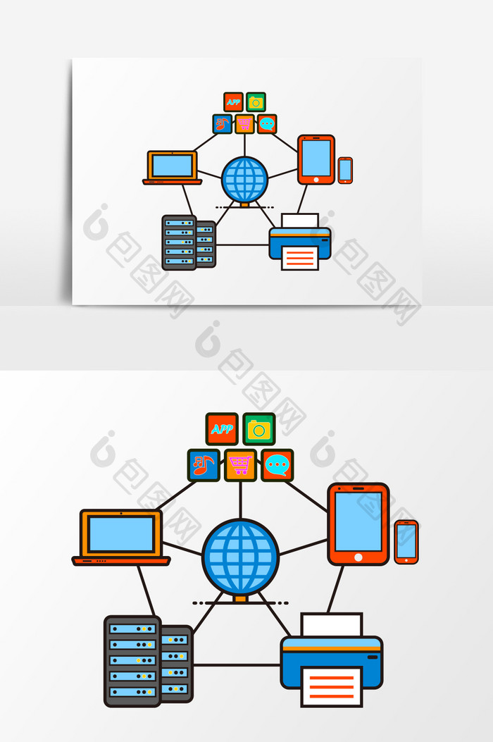 卡通扁平网络信息安全信息系统元素