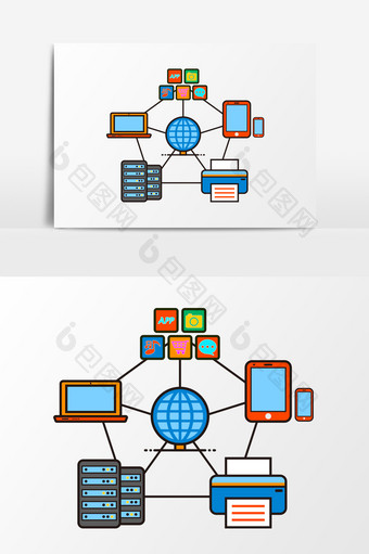 卡通扁平网络信息安全信息系统元素图片