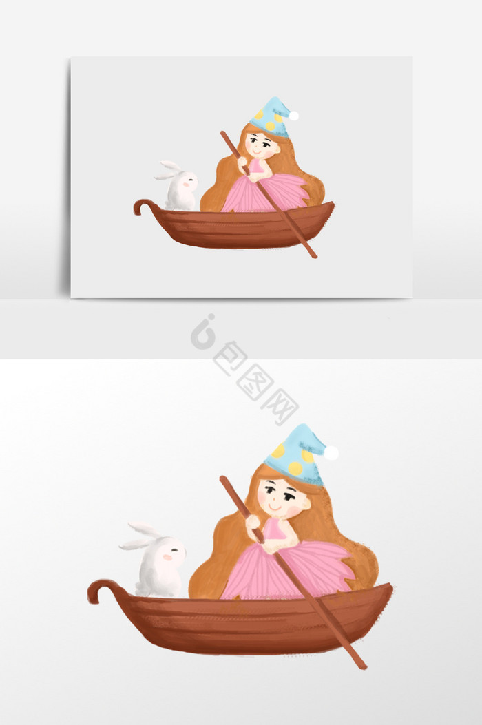 划船女孩的插画图片