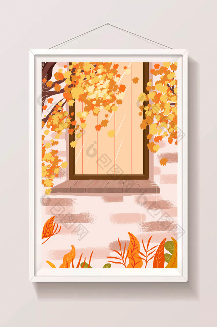 手绘秋天的风景插画元素