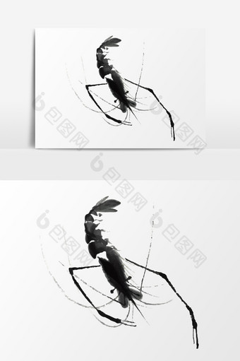 中国风水墨虾元素图片