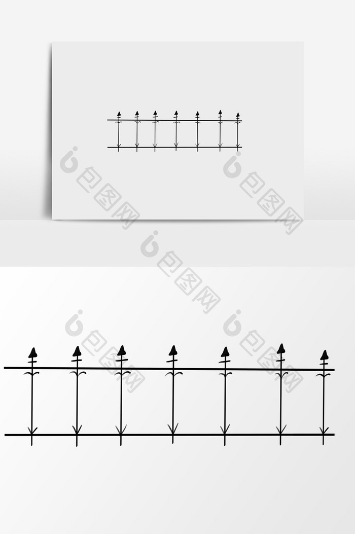 手绘黑色栅栏插画元素