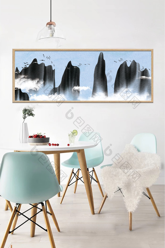 中式水墨高山意境山水装饰画-中式水墨高山意境山水装饰画效果图-【包图网】
