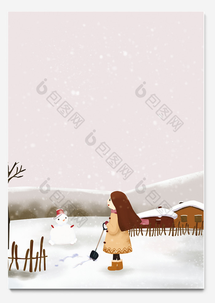 冬天里的女孩与雪人信纸Word模板