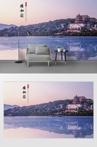 现代简约油画背景颐和园电视背景墙图片