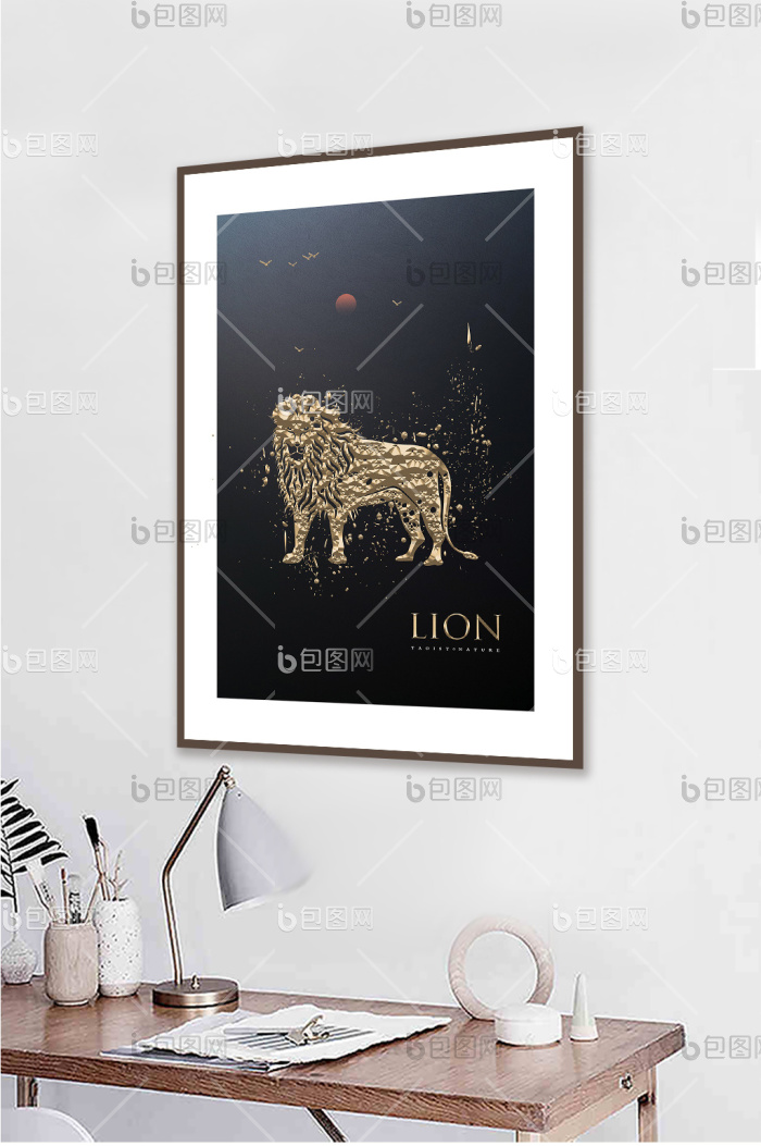 北欧创意黑金雕花狮子客厅酒店动物装饰画-北欧创意黑金雕花狮子客厅酒店动物装饰画效果图-【包图网】
