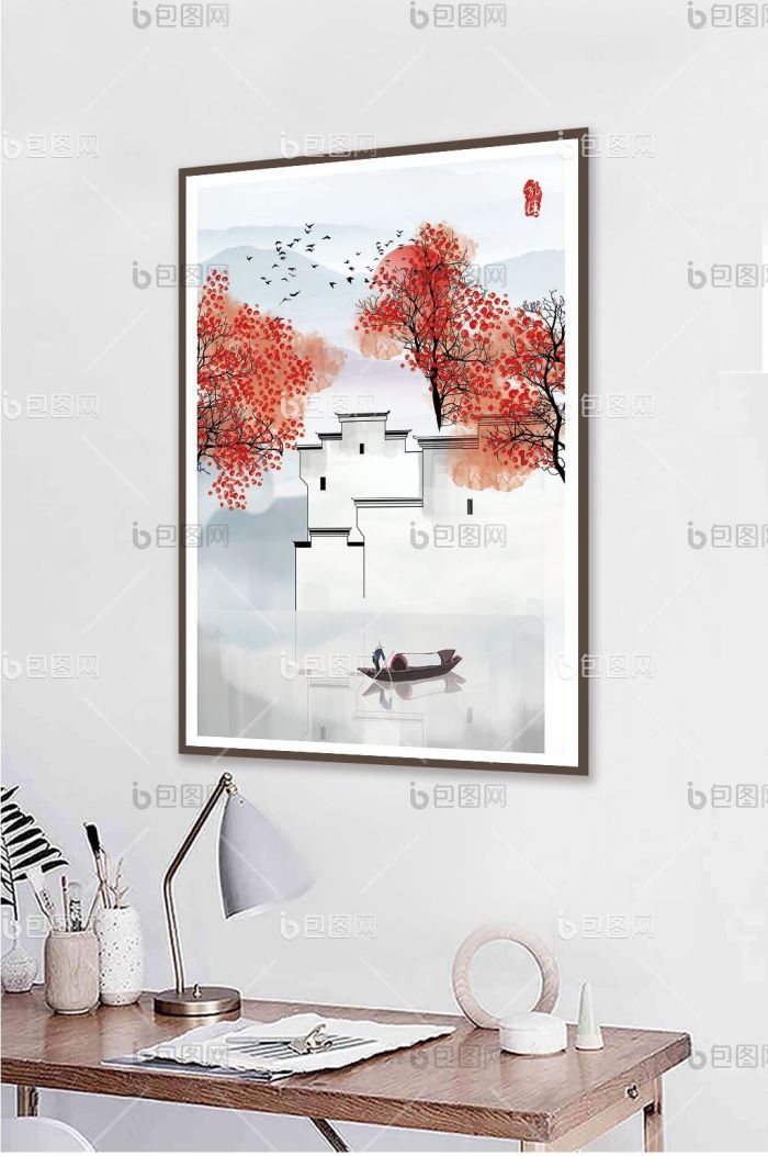文艺水墨淡彩民俗风景书房酒店装饰画-文艺水墨淡彩民俗风景书房酒店装饰画效果图-【包图网】
