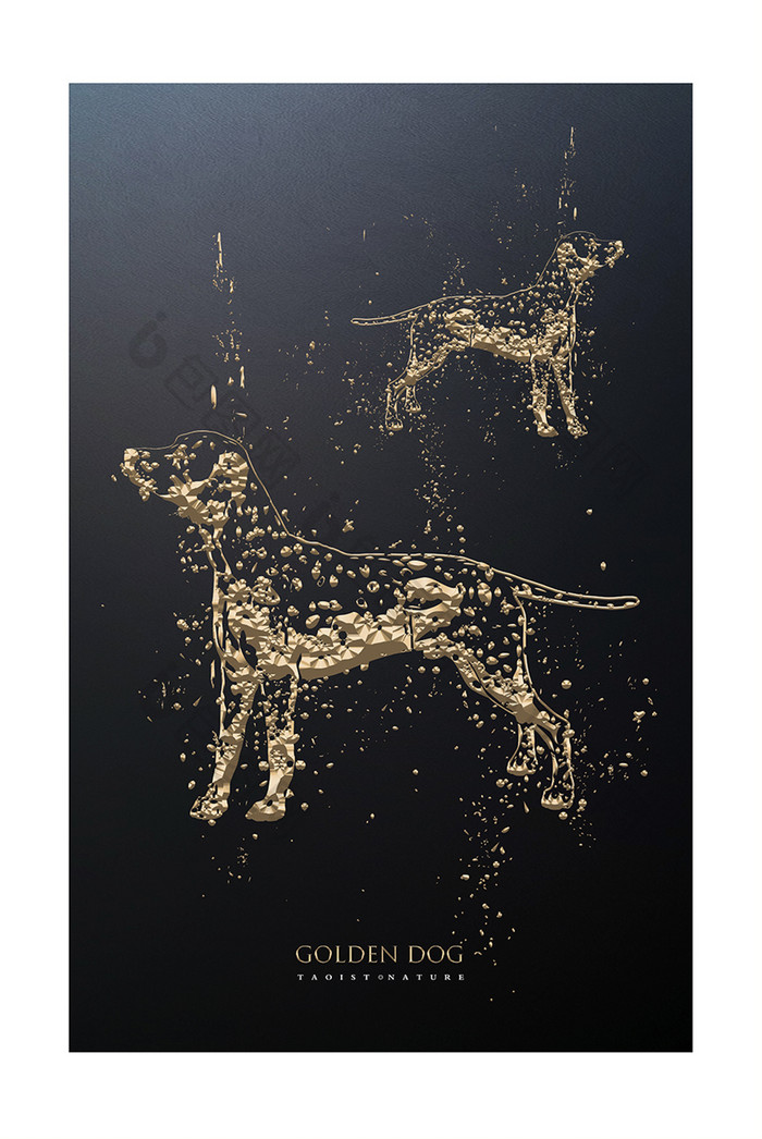 北欧创意黑金雕花狗狗客厅酒店动物装饰画