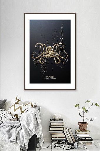 北欧创意黑金雕花鱿鱼客厅酒店动物装饰画图片
