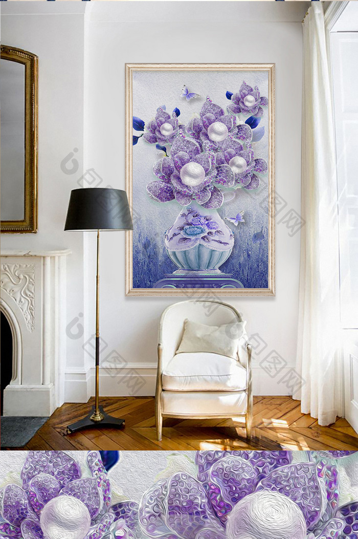 现代花油画复古花瓶花卉珍珠玄关装饰画