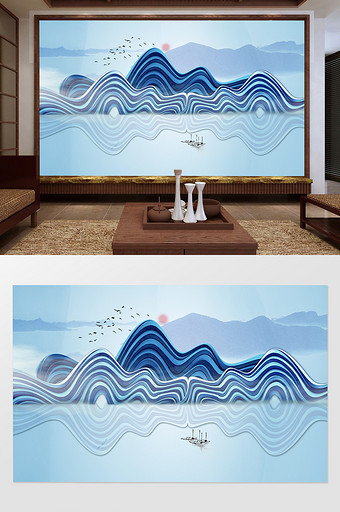 新中式抽象水墨山水背景墙装饰画图片