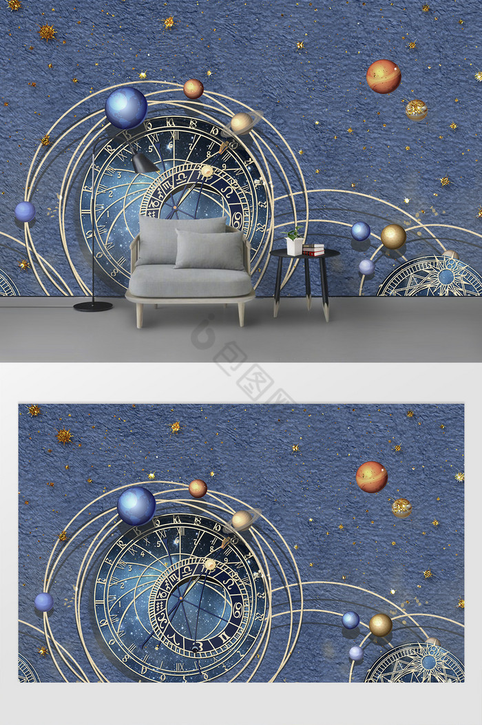 现代科幻3d宇宙星空天体浮雕背景墙图片