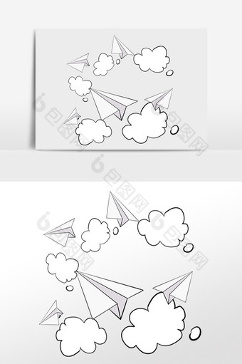 手绘飞机发送气泡插画元素图片
